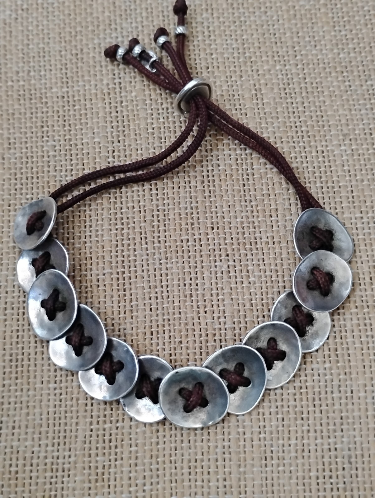 Silpada Button Up Sterling Silver Adjustable Button Disc Cord Bracelet Retired