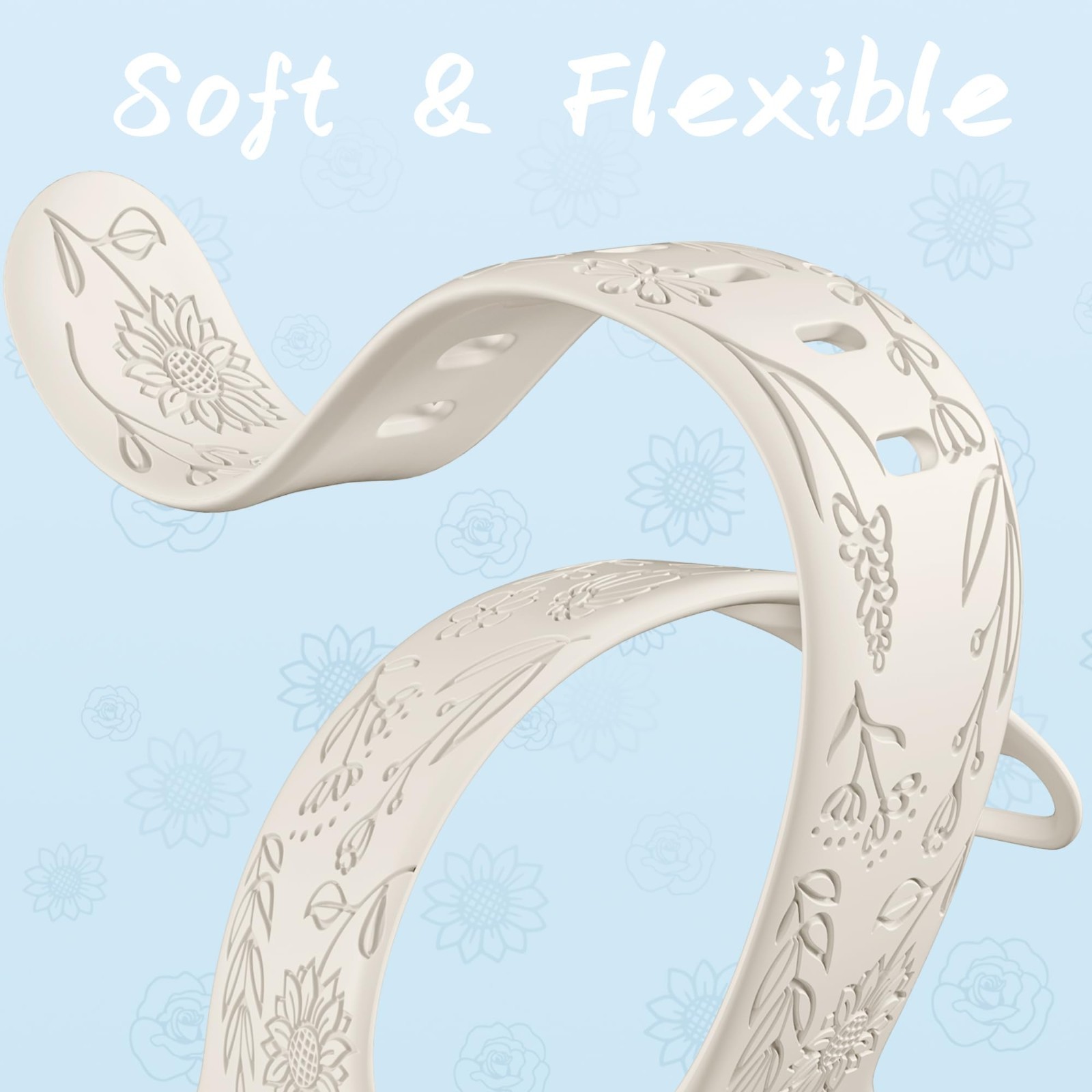 Floral Engraved Silicone Bands for Apple Watch 38mm-49mm, 6 Pack, Unisex Strap