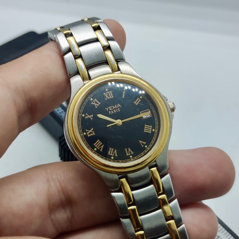 Vintage Yema Paris Chiffre Roman Gold Plated Watch Men’s Quartz 34mm