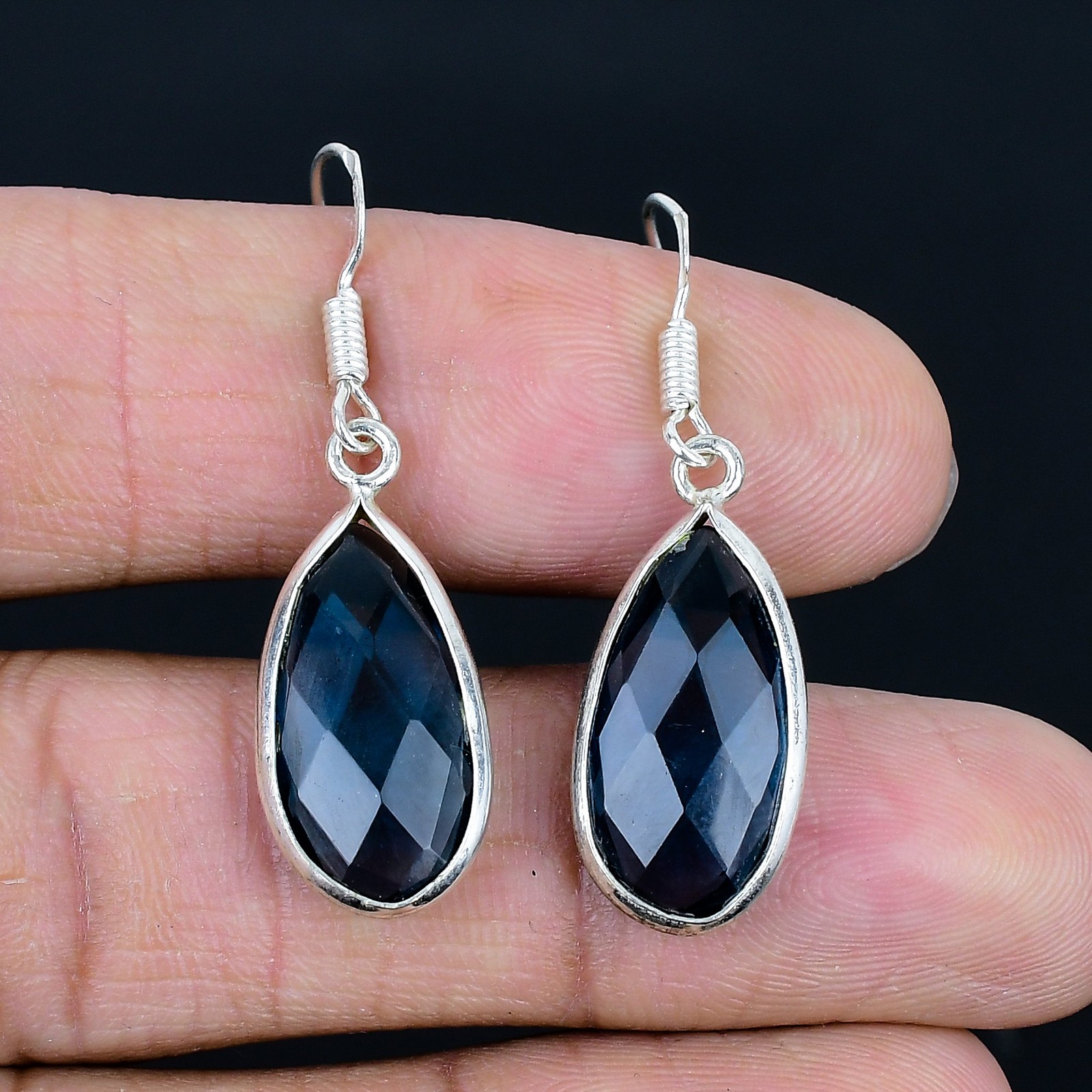 Iolite 925 Sterling Silver Gemstone Handmade Gift Jewelry Earrings 1.6″ MXE 5674