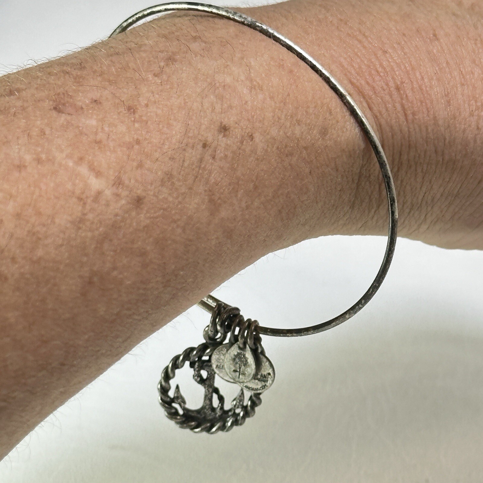 Alex & Ani Bracelet Nautical Anchor Charms Bangle Rafaelian Silver Tone Finish