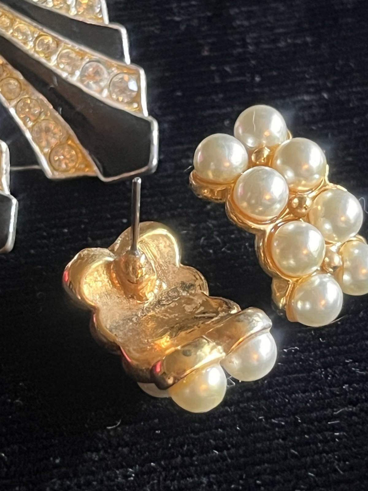 4 pair of vintage statement earring sets metal faux pearl rhinestones