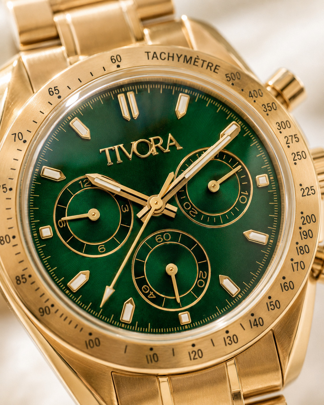 TÍVORÁ Veyron Aurelius Steel Emerald Dial – Custom Branded Automatic Chronograph