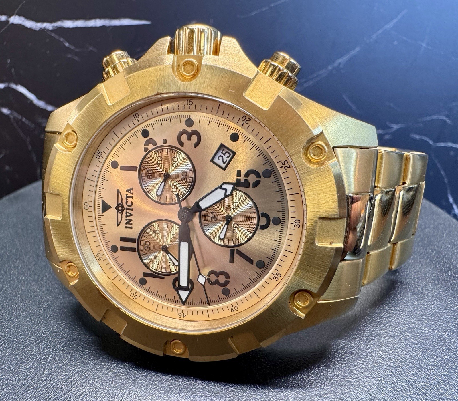 Invicta Specialty Men’s Chronograph Date Quartz Watch 50mm Gold Tone 100m