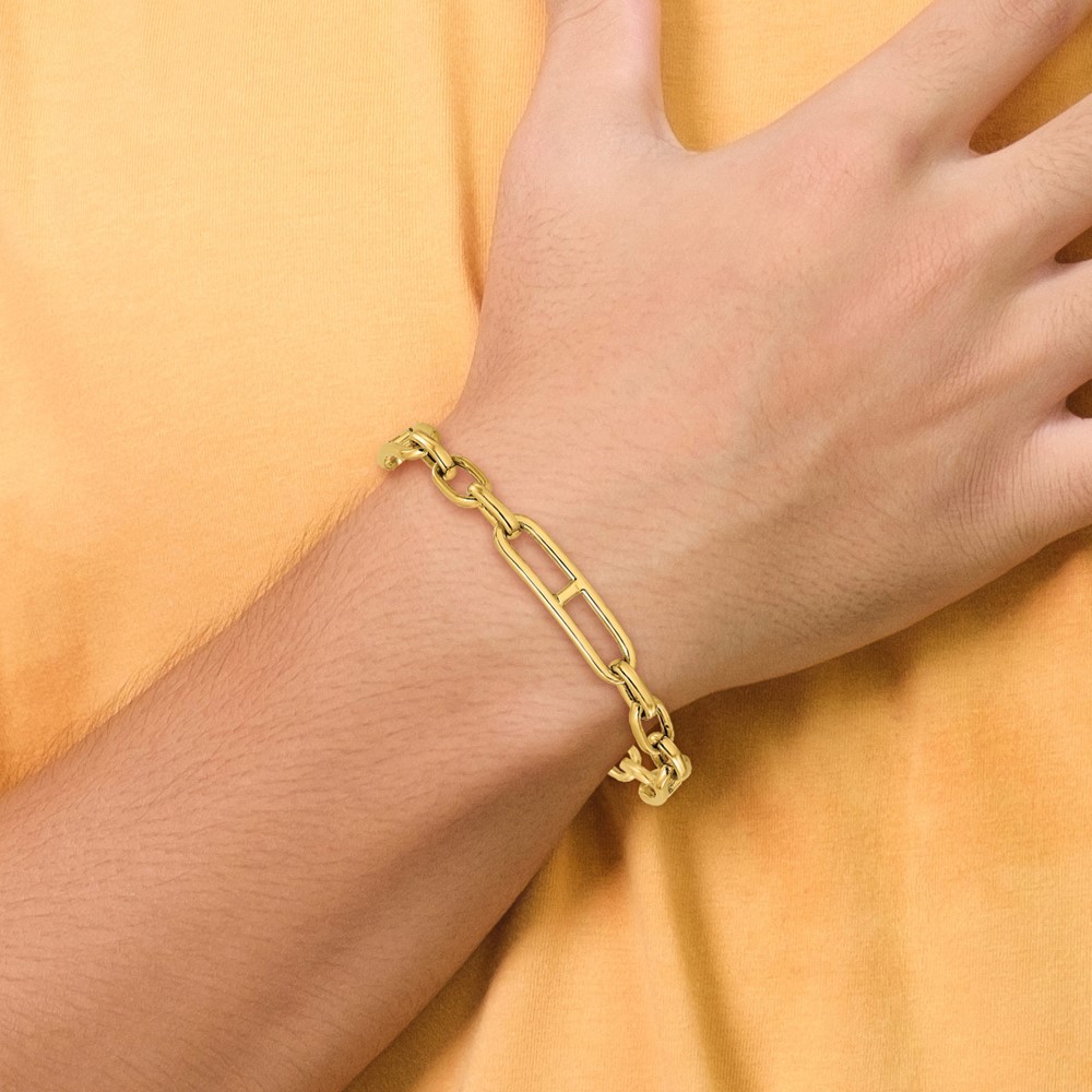 14K Yellow Gold Polished 7.4mm Fancy Open Link Cable Bracelet For Mom 8″