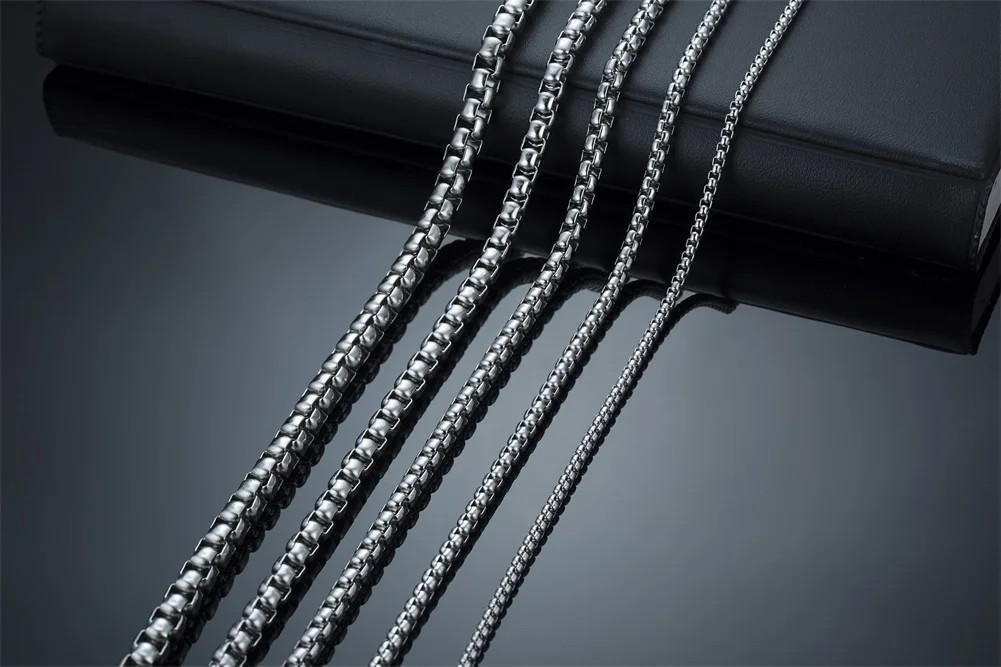 Round Box Chain for Men Boys,Gold Silver Black Plated Stainless Steel Chain Coll