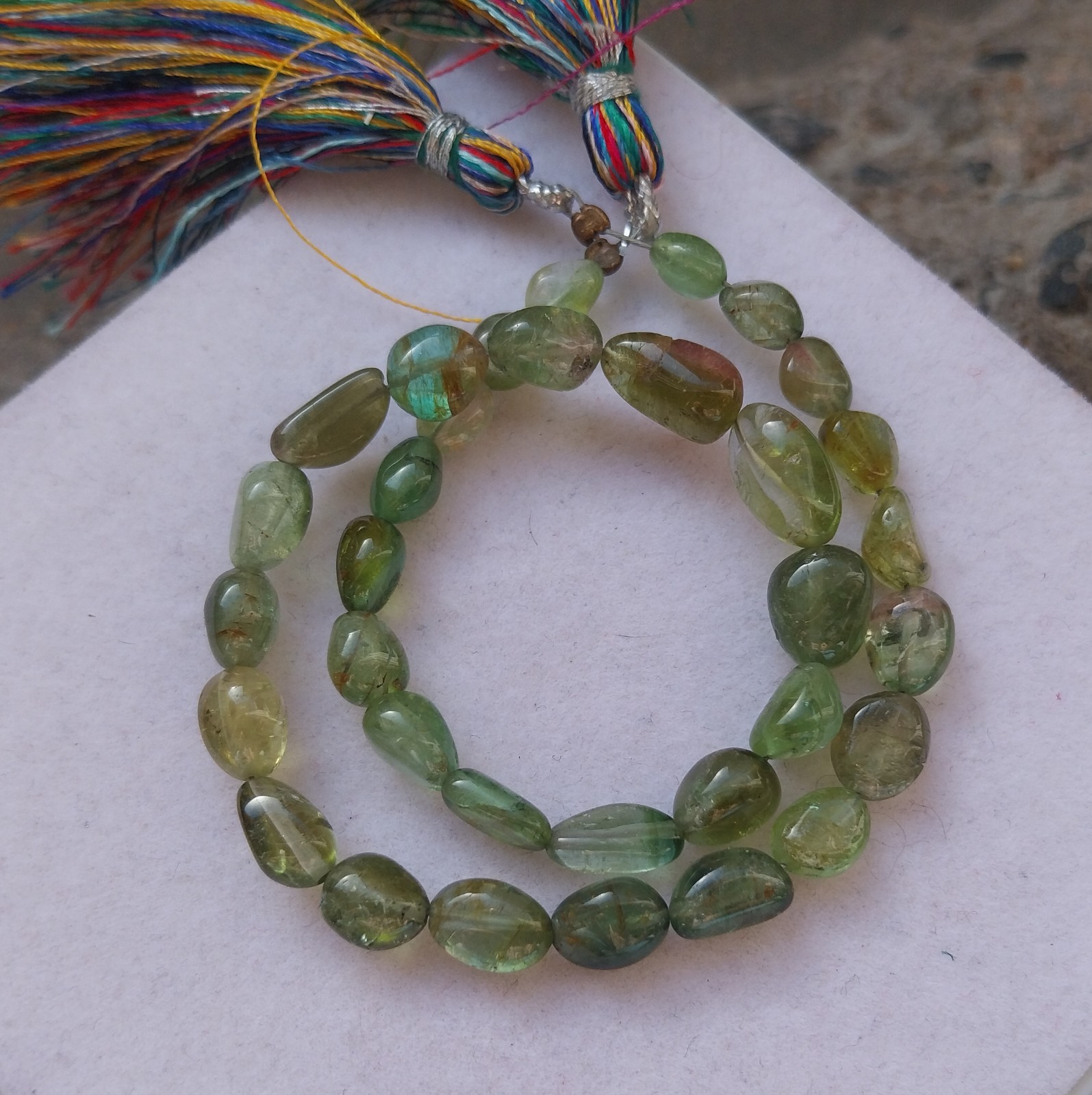 56 Carat 5×6 to 6.5×7 MM Natural Green Bi Color Tourmaline Tumble 10 Inch Beads