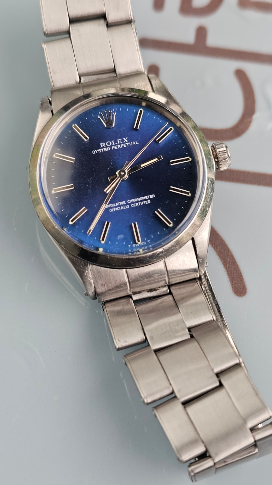 Rolex Oyster Perpetual 1002 Blue Dial Men’s Automatic Watch 1969