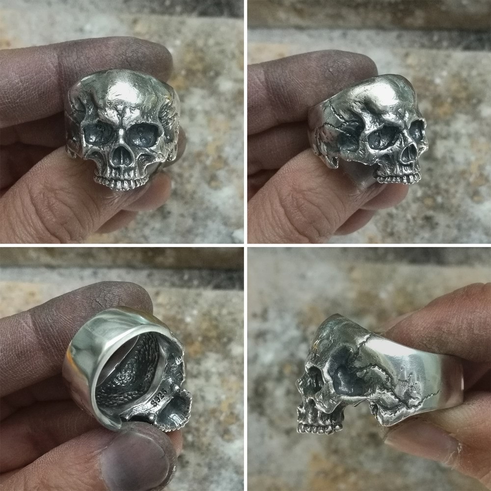 925 Sterling Silver Details Skull Ring Biker Punk Jewelry TA135A US Size 7~14 EZ