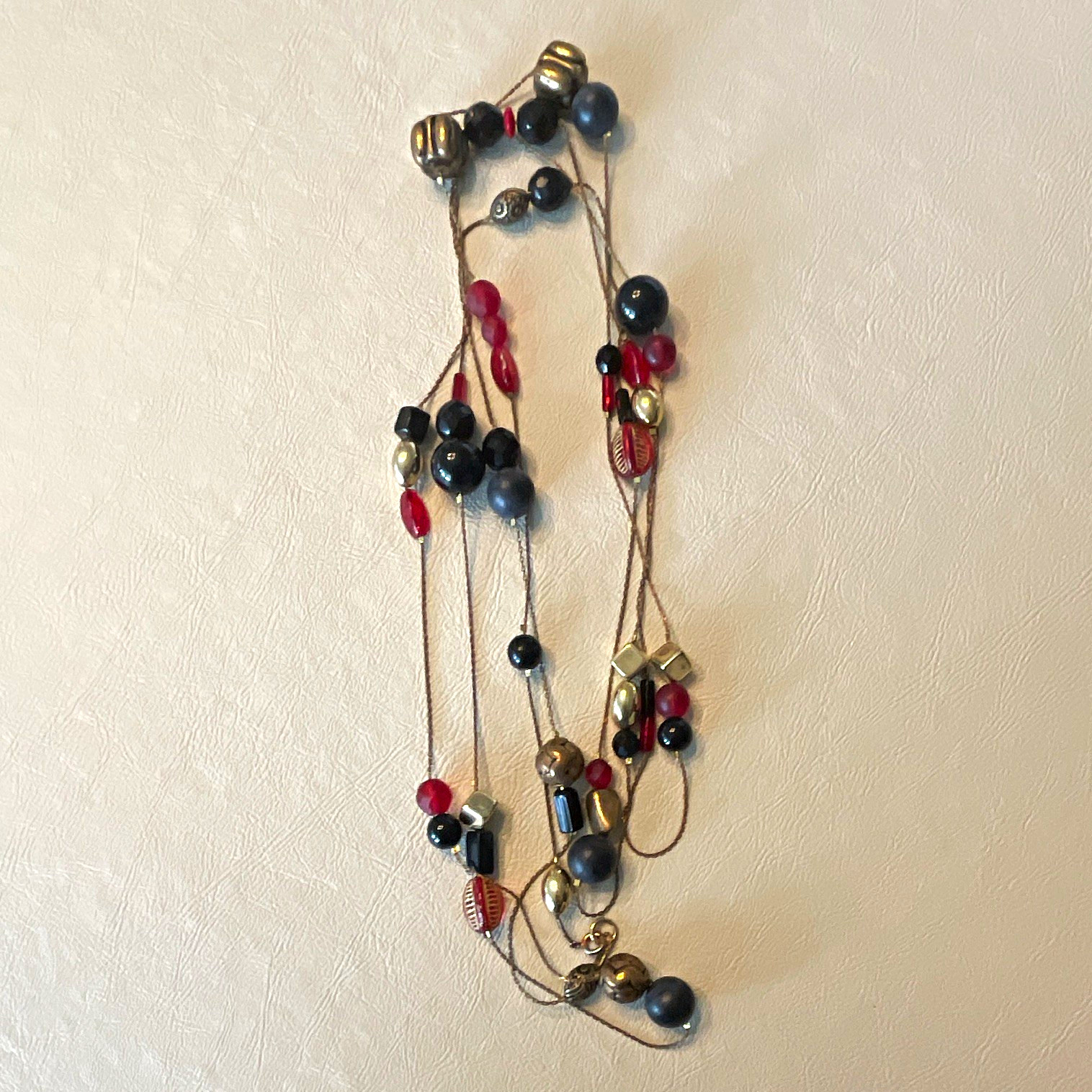Multicolor Multistrand Beaded Station Layered Cord Necklace, Round Beads