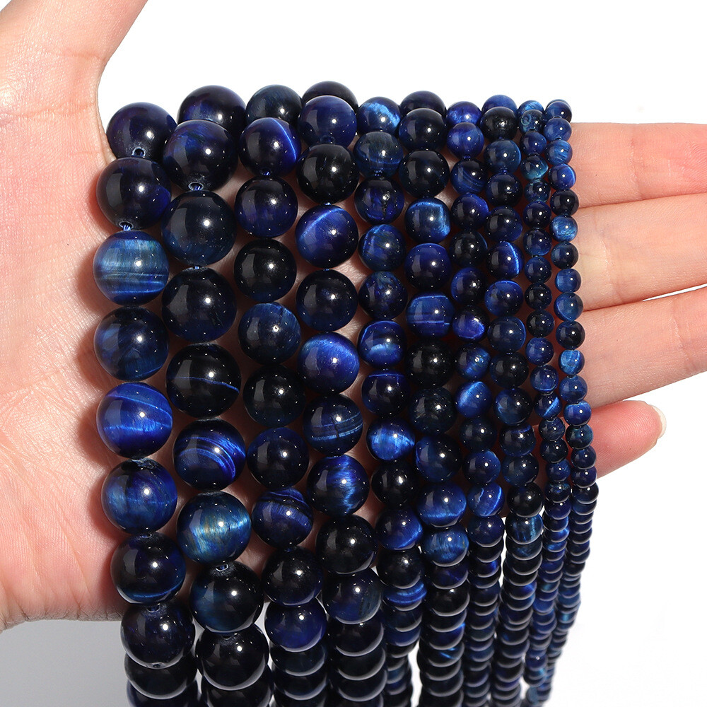 Natural Tiger’s Eye Gemstone Smooth Round Loose Beads for DIY Bracelet Necklace