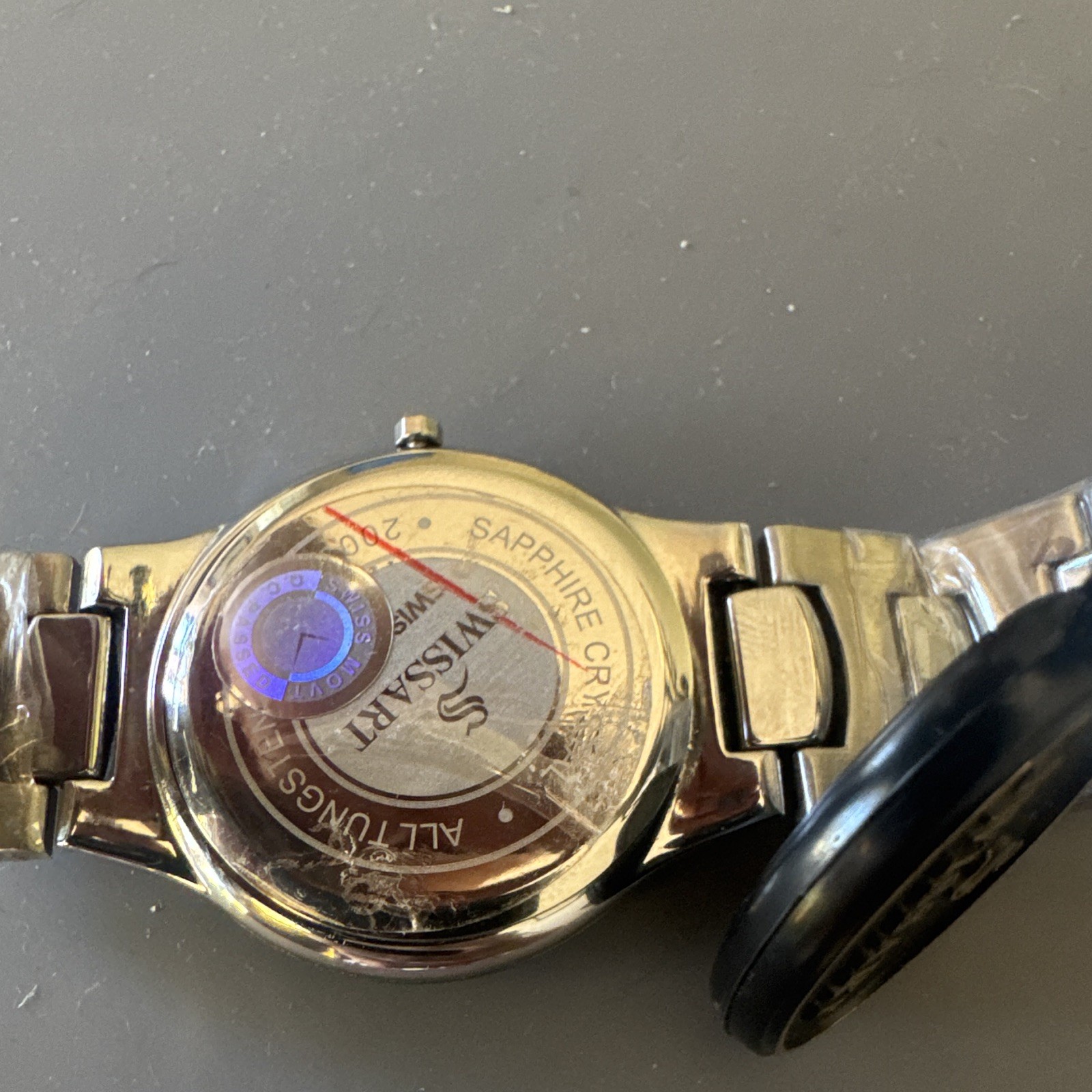 SWISSART Sapphire Quartz Sapphire Crystal Silver Bracelet Black Dial 23mm 30M