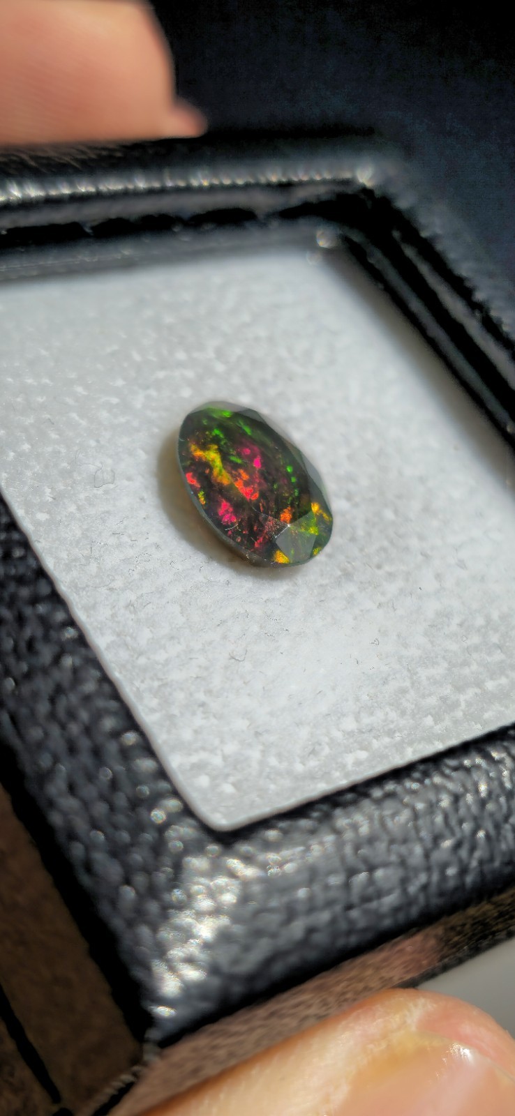 2.15ct Natural Solid Black Opal Faceted Oval Red Fire Multicolour Gemstone ✨️