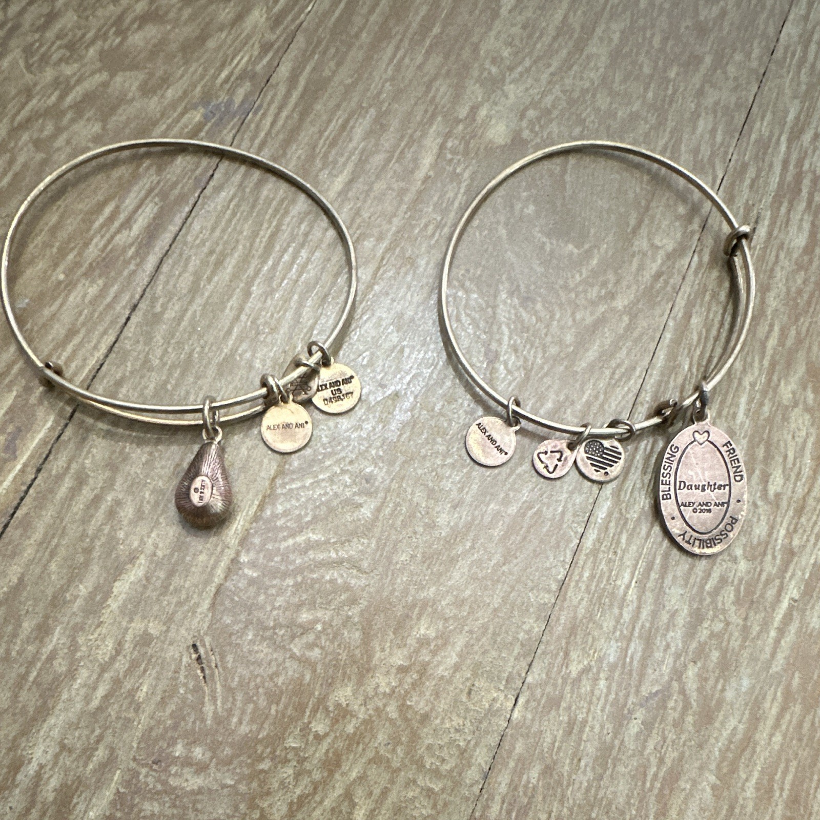 ALEX AND ANI Lot of 2 Adjustable Wire Bangle Dangle Blue Crystal Daughter