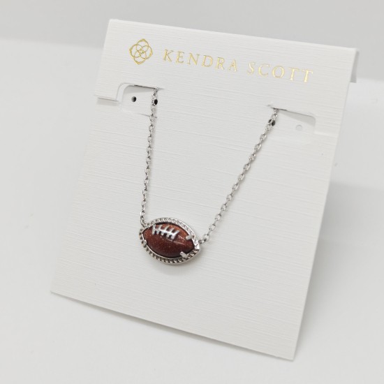 Kendra Scott Football Silver Plated Short Pendant Necklace in Orange Goldstone