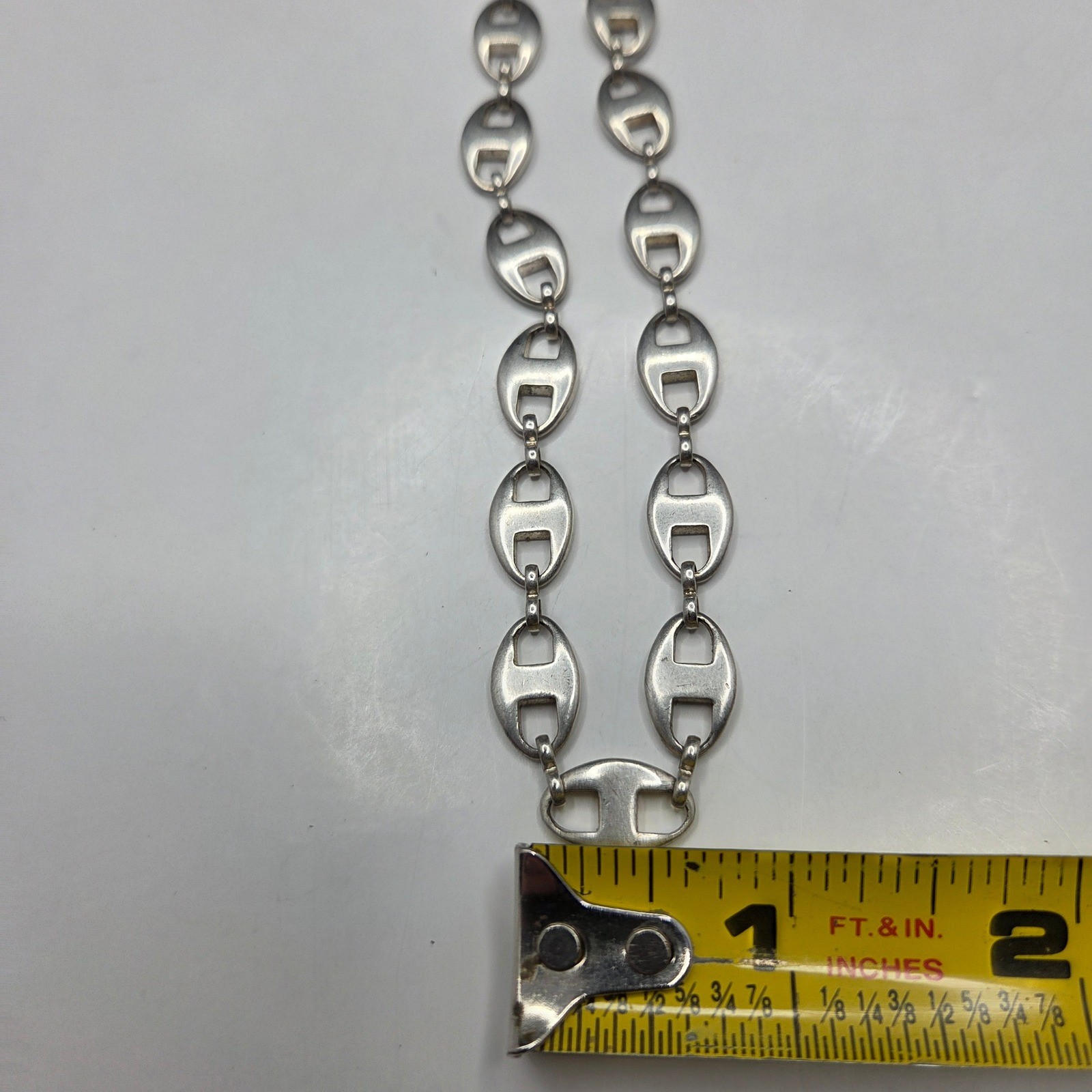Mariner Anchor Link Chain Necklace 28.5″ Silver Tone Puffed Flat Bold