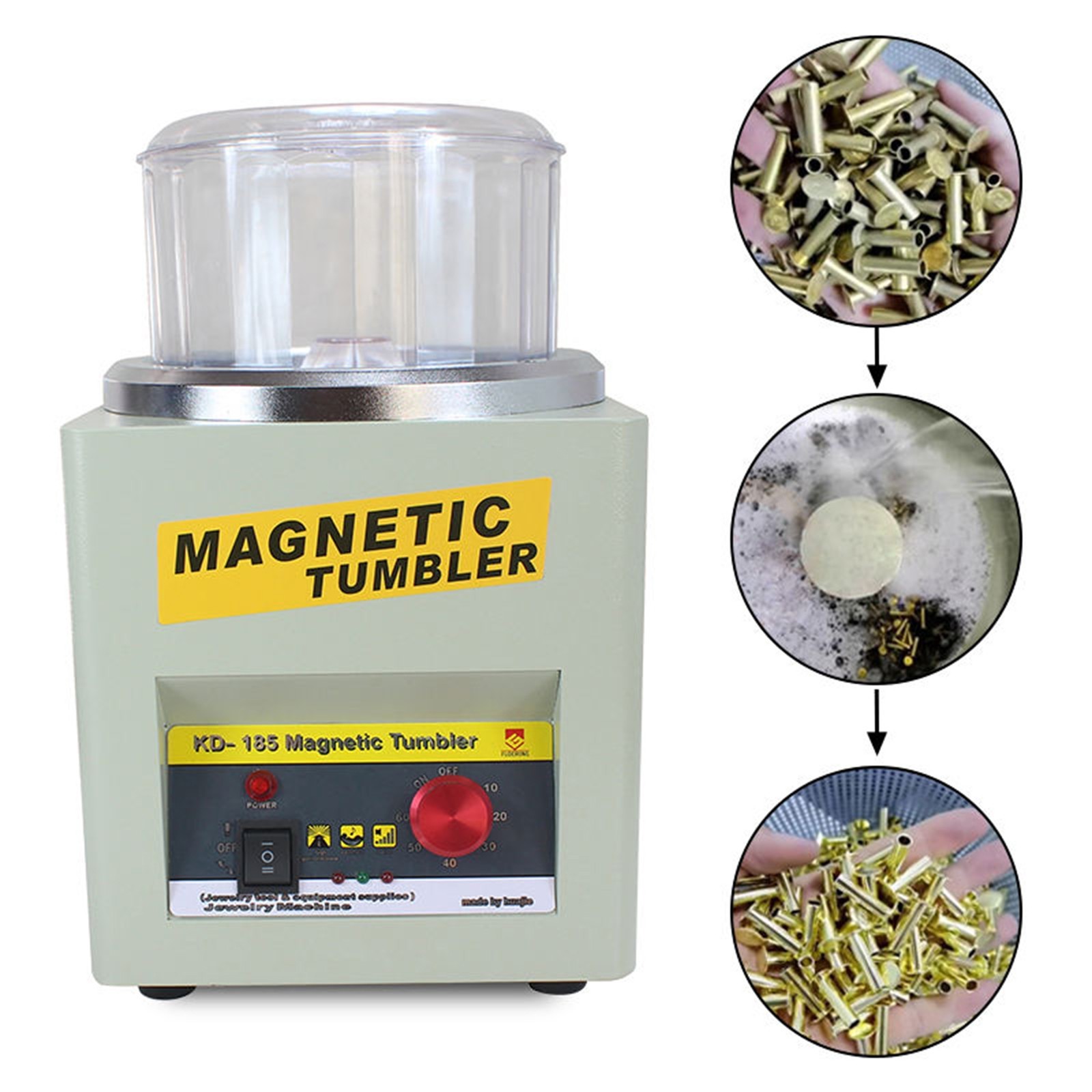 MAGNETIC TUMBLER JEWELRY POLISHER MACHINE FINISHER 180MM KT185 TIME CONTROL