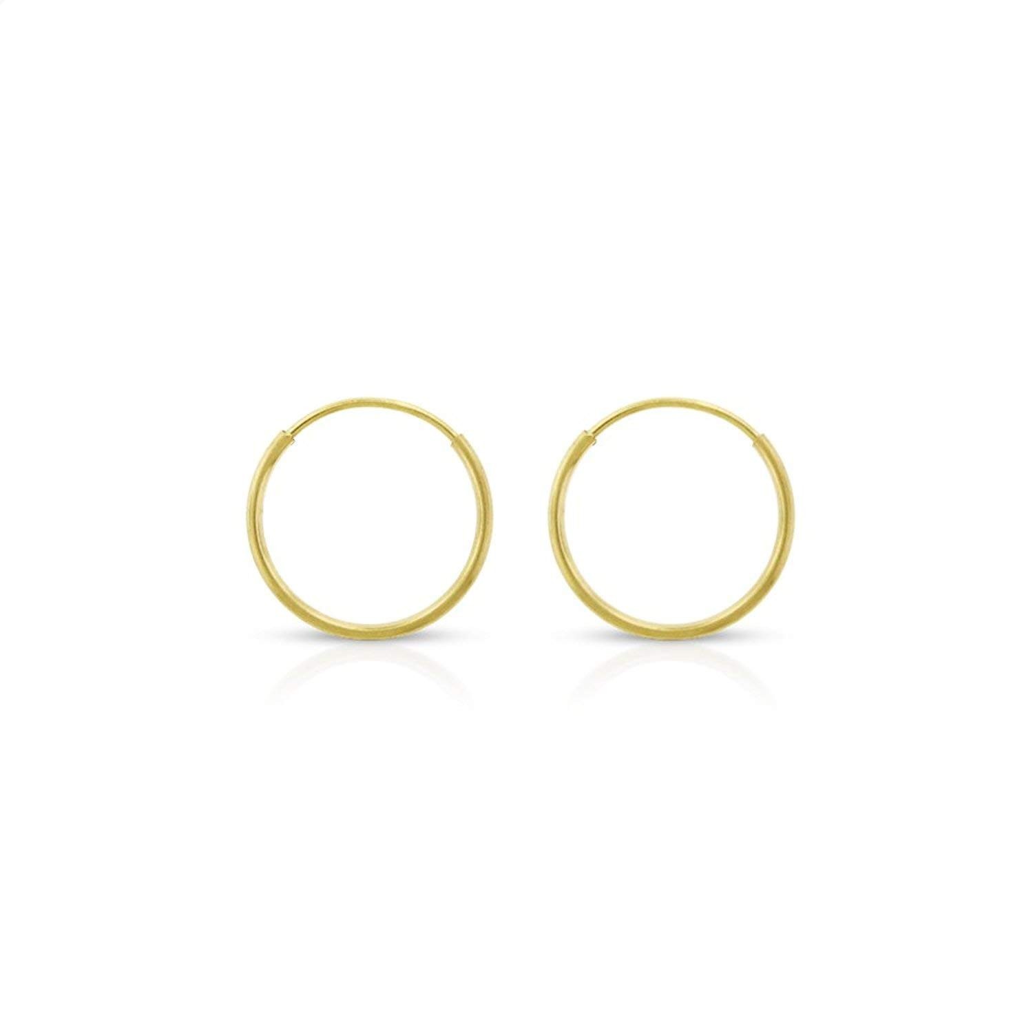 14k Solid Gold Endless Hoop Earrings Sizes 10mm – 20mm, Thin
