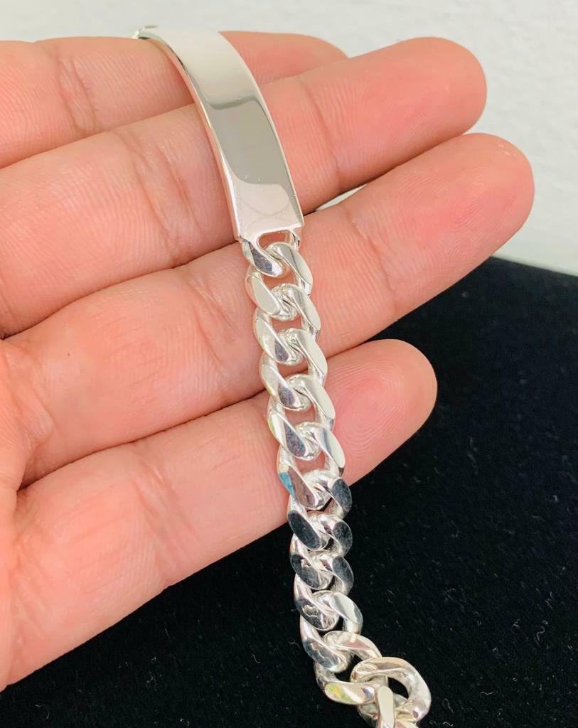 Miami Cuban Link Men’s ID Bracelet Box Luck / Pulsera Para Hombre De Plata Pura