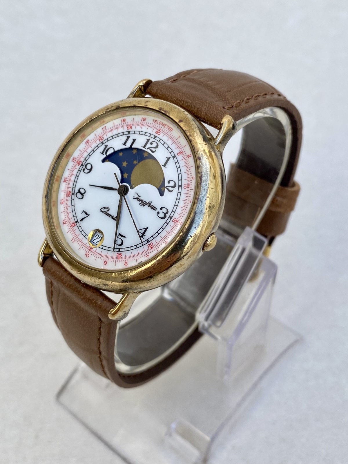 Vintage Jungfrau Watch Quartz Moonphase Mens