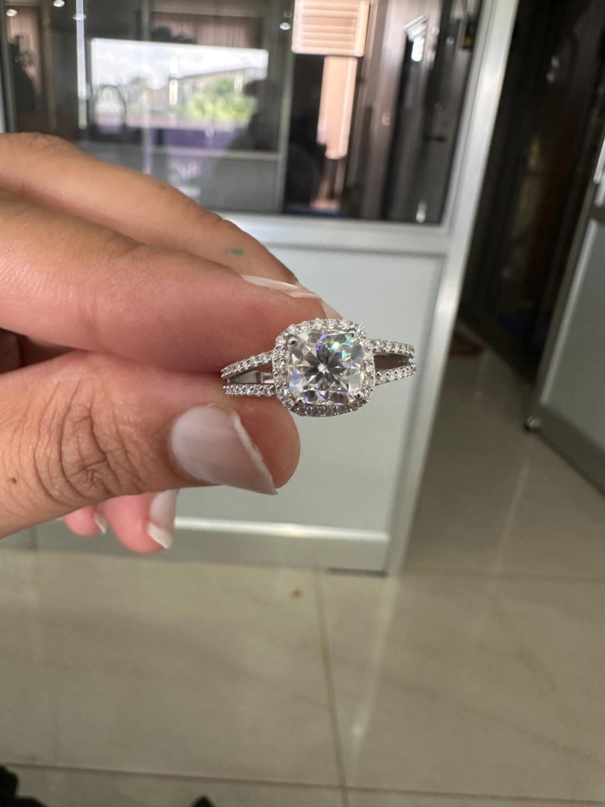 Cushion Moissanite Halo Ring 925 Silver Engagement Ring Bridal Wedding Gift