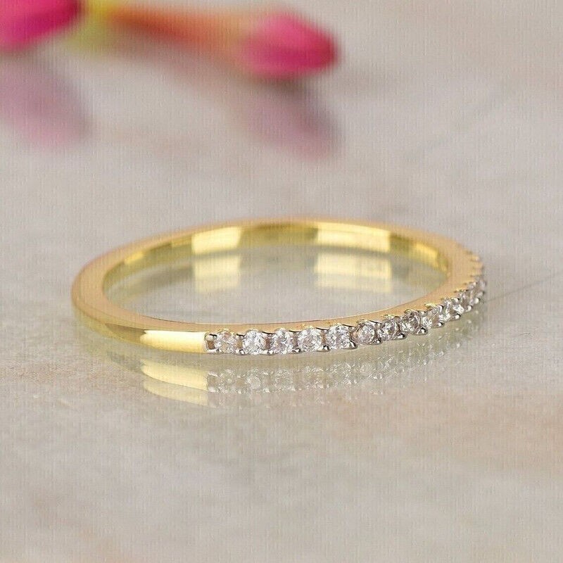 1.20 Ct Round Cut Simulated Diamond Engagement Band Ring 14k Yellow Gold Plated