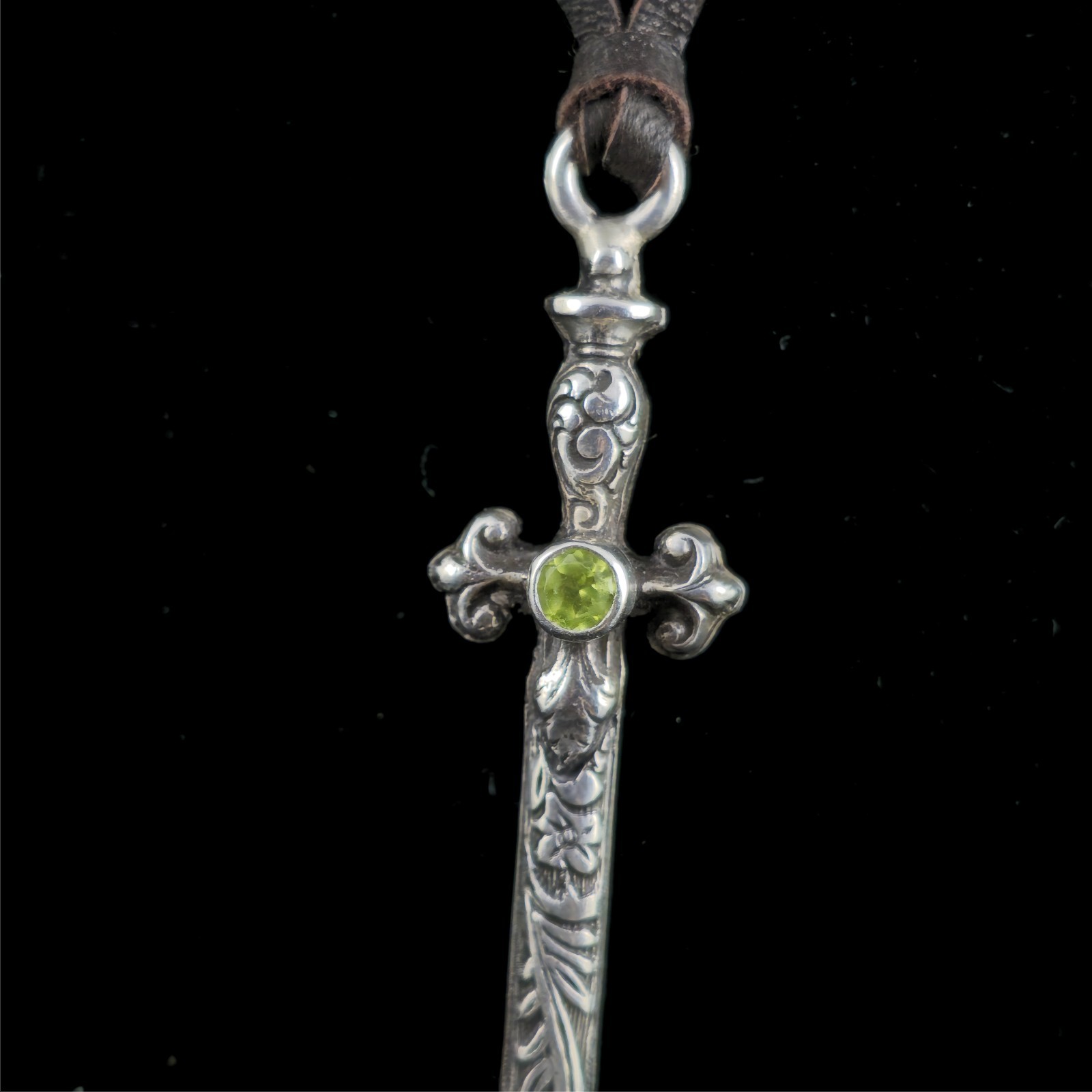 Floral Engraved Sterling Silver Sword Necklace, Gothic Renaissance Style Pendant