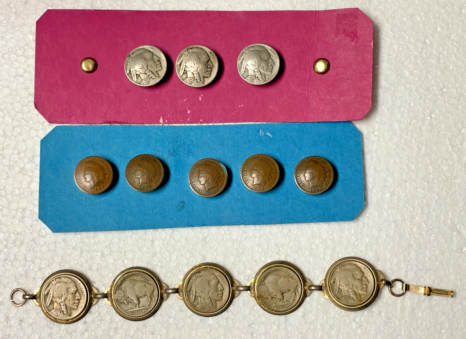 U.S. Indian Head Buffalo Head Nickel Bracelet & Button Covers Pennies/Nickels