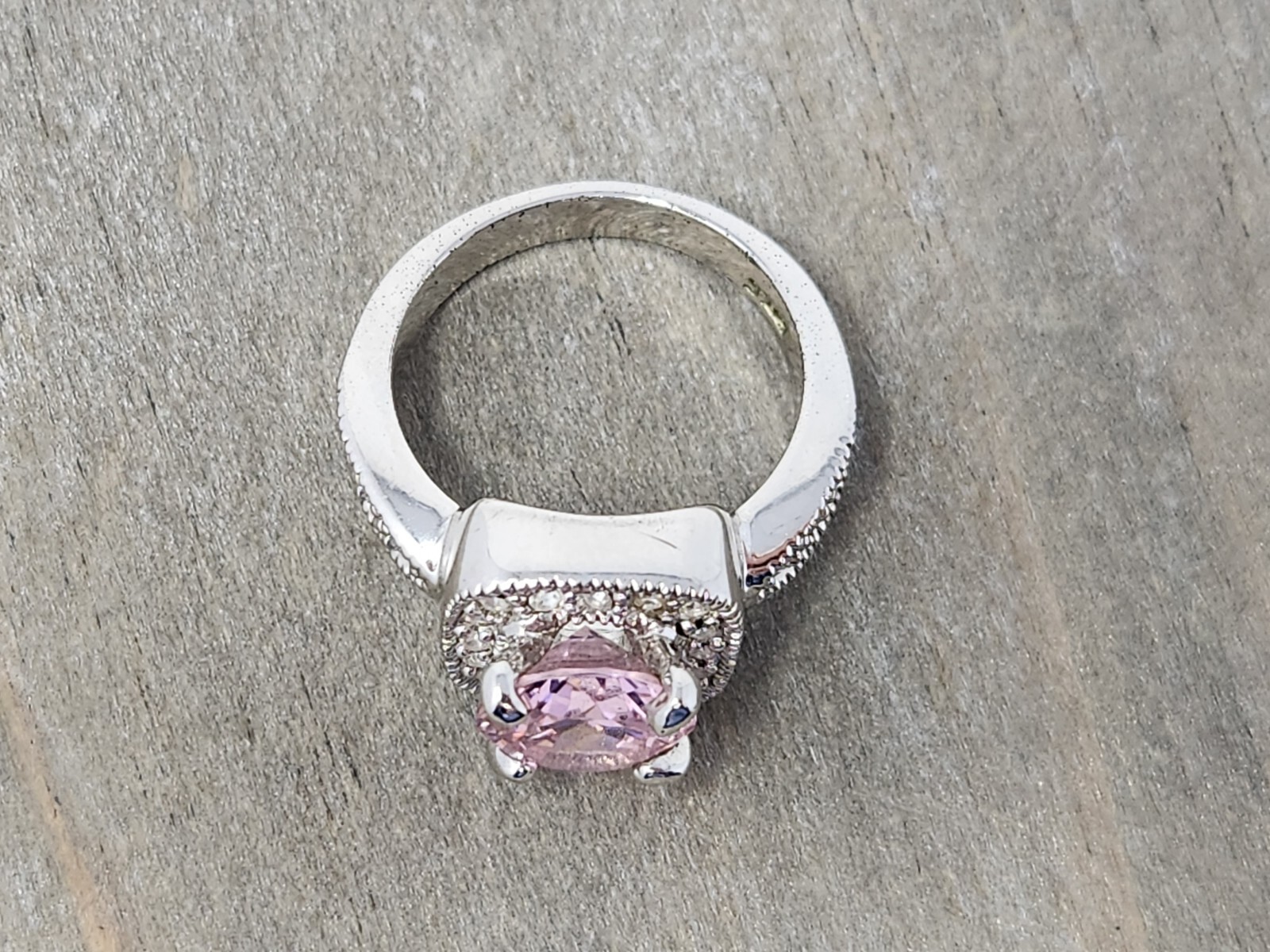 Pink Premier Designs Pink Ice Ring Size 6.75 Silver Tone Signed PDJ Rhinestones