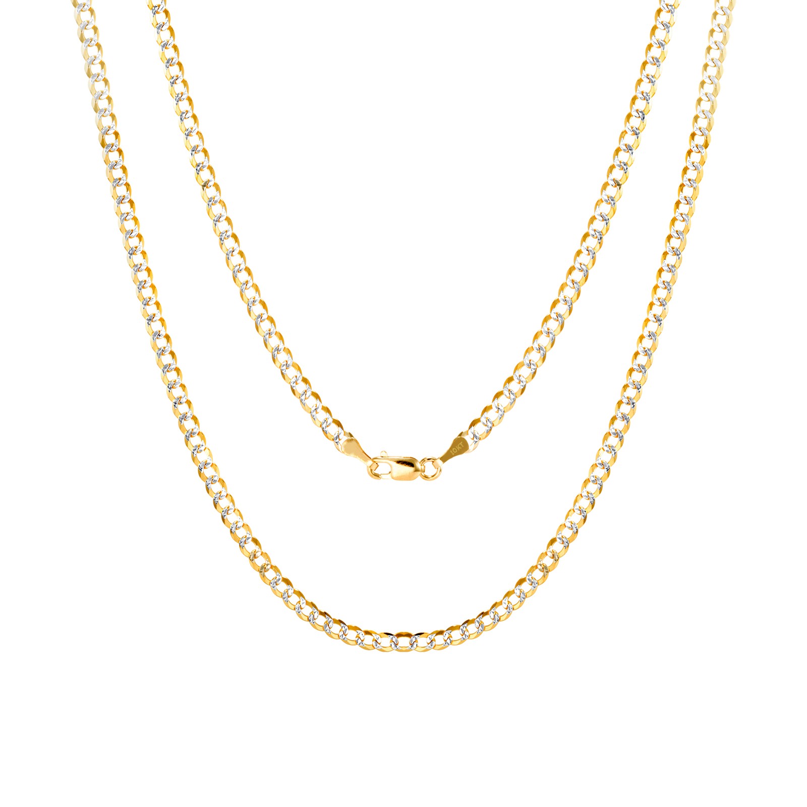 10K Yellow Gold Solid 3mm Diamond Cut Pave Cuban Curb Chain Bracelet Anklet 7-9″