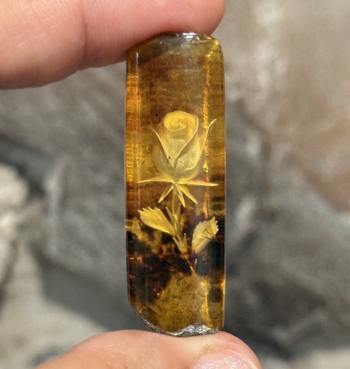 16.3ct 45.5x15x6mm Large Genuine Baltic Amber With Carved Rose Cabochon Gemstone