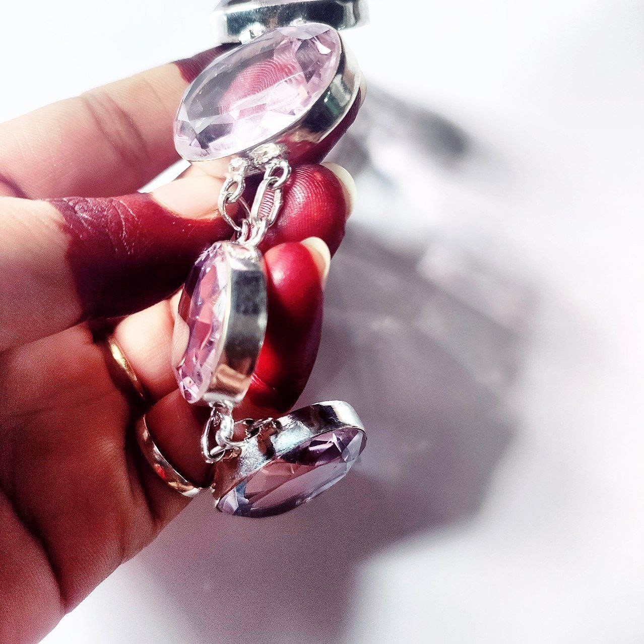 Alluring Pink Kunzite Gemstone 925 Sterling Silver Handmade Jewelry Bracelet 8″