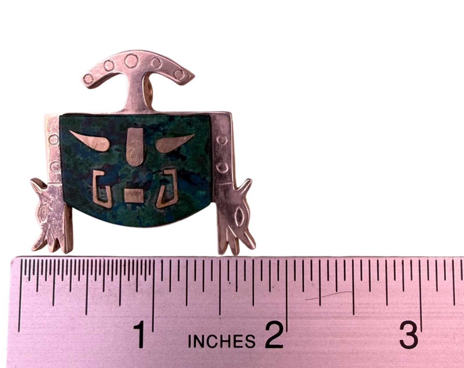 Industrial Peruvian Sterling Silver Brooch With Azurite Inlay 925 Stamped