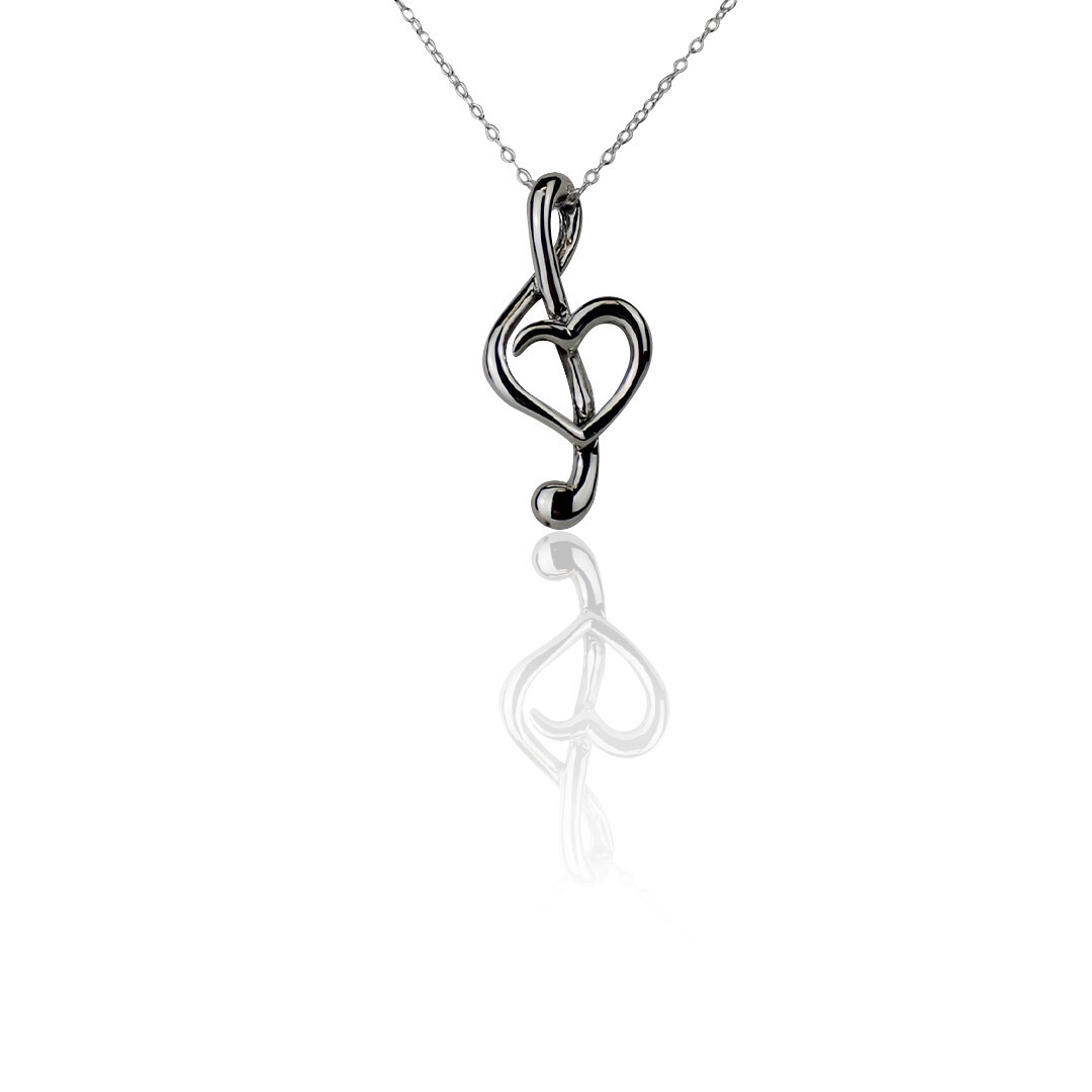 Treble Clef Heart Necklace – 925 Sterling Silver – Pendant Music Musician Love