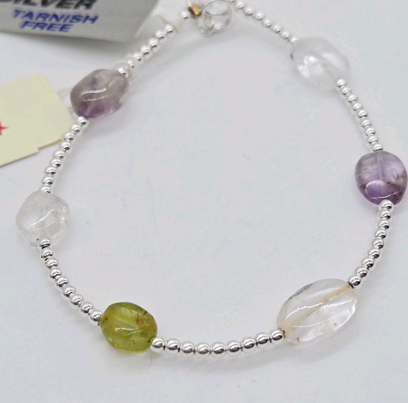Bracelet Sterling Silver Signed 925 Macy’s Genuine Stone 7.25 in
