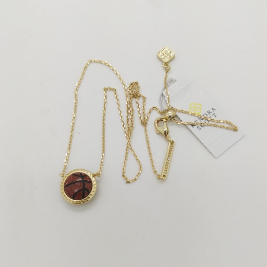 Kendra Scott Basketball Gold Plated Short Pendant Necklace in Orange Goldstone