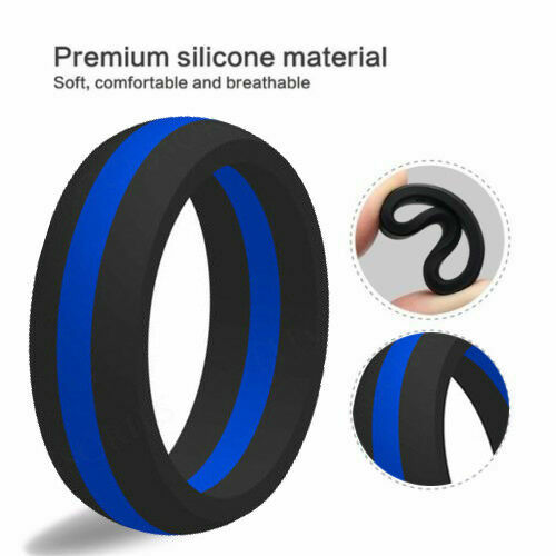 8MM Blue thin Line Police Cops Officer Silicon Rubber Fitness Wedding Band Ring
