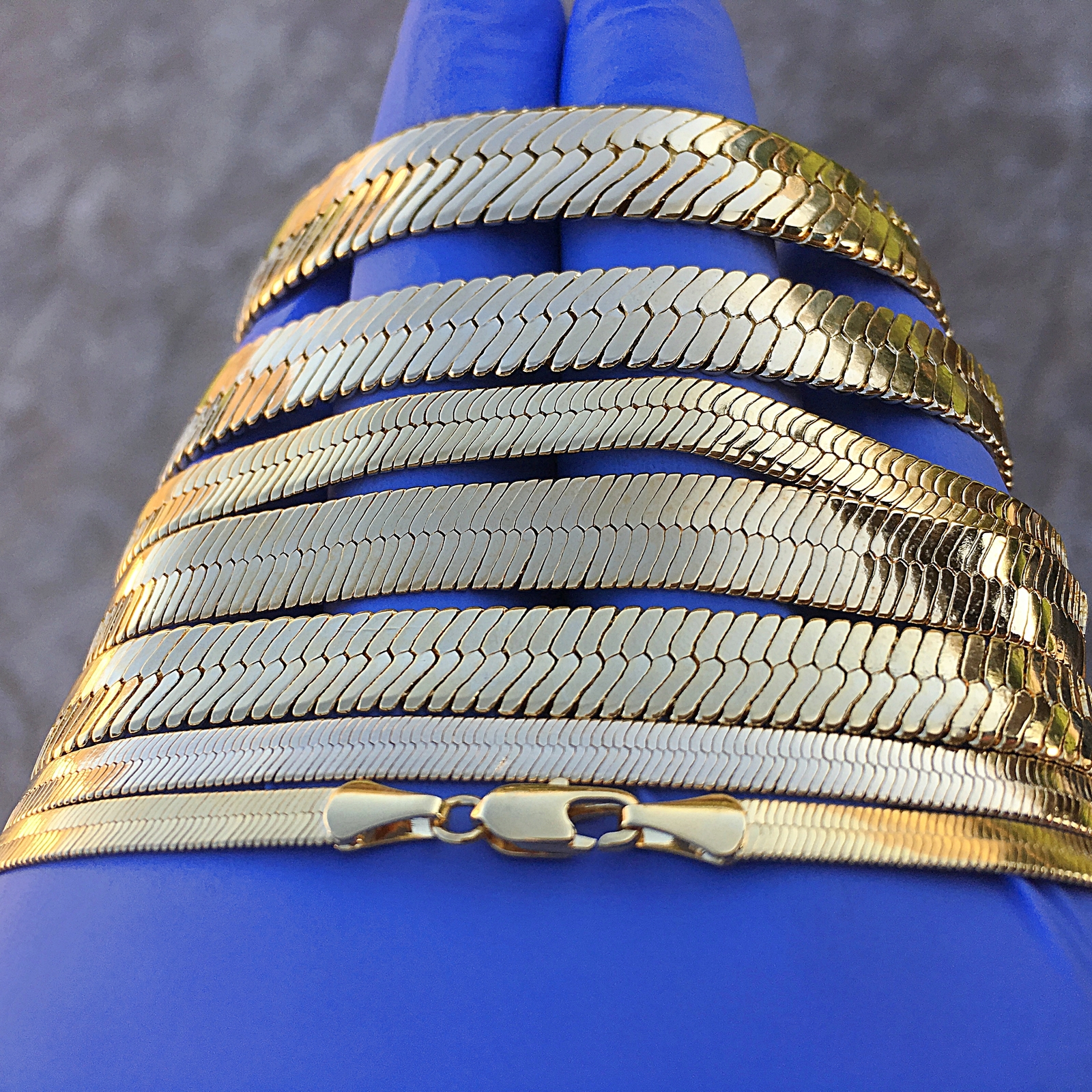 Mens 14K Gold Plated Herringbone Chain Flat Hip Hop Necklace 20″-30″ 4MM-14MM