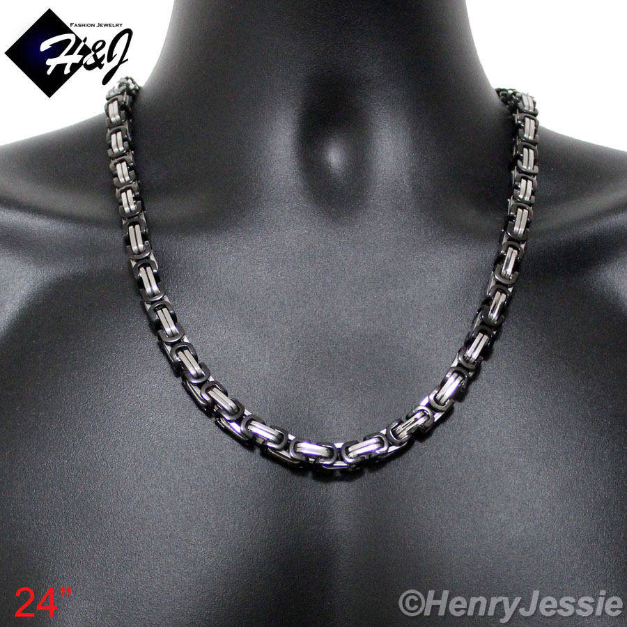 18″-40″Stainless Steel 9mm Silver/Black Plated Byzantine Box Necklace Bracelet
