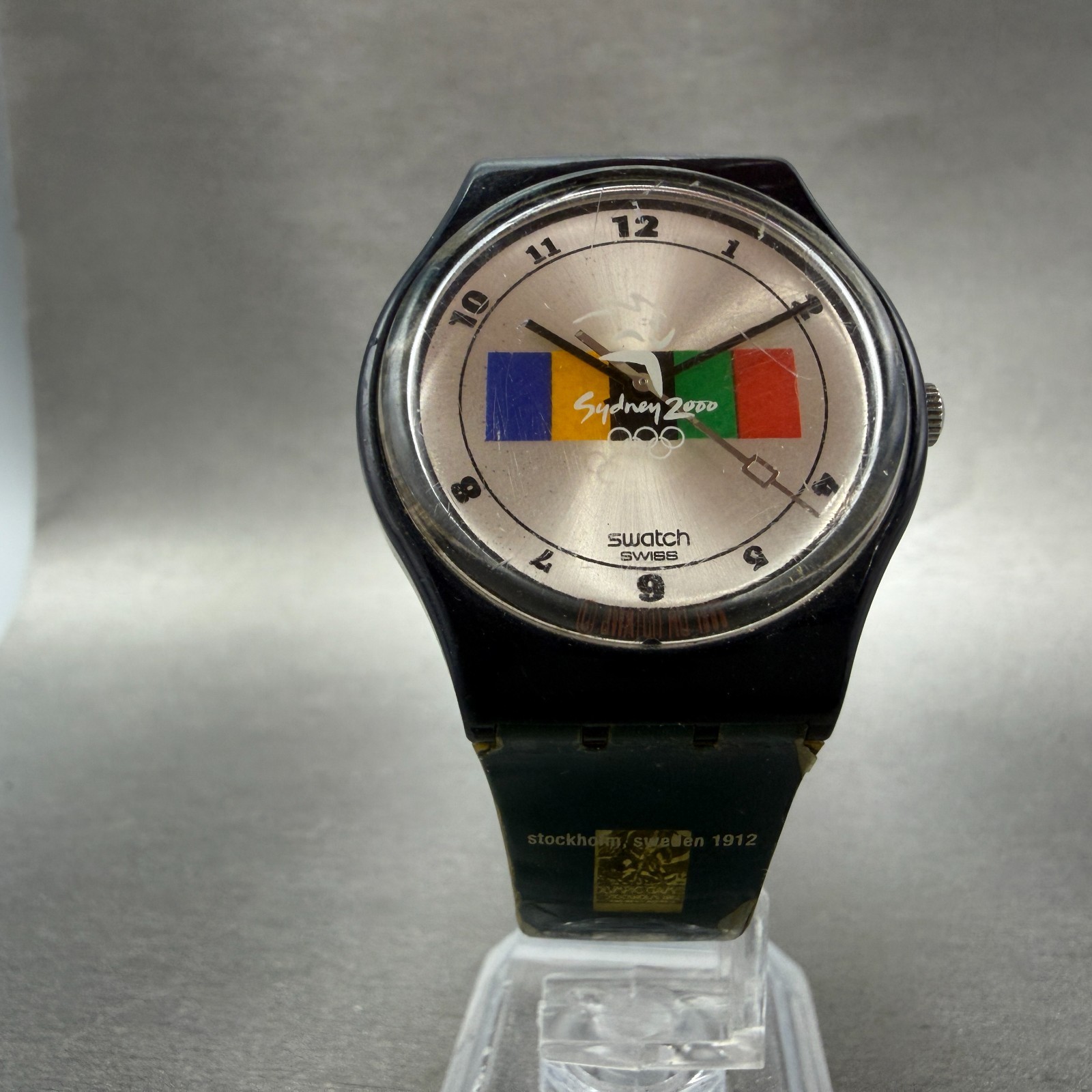 Swatch Olympics Sydney 2000 Watch Mne Silver Dial Blue Tone Round New Battery