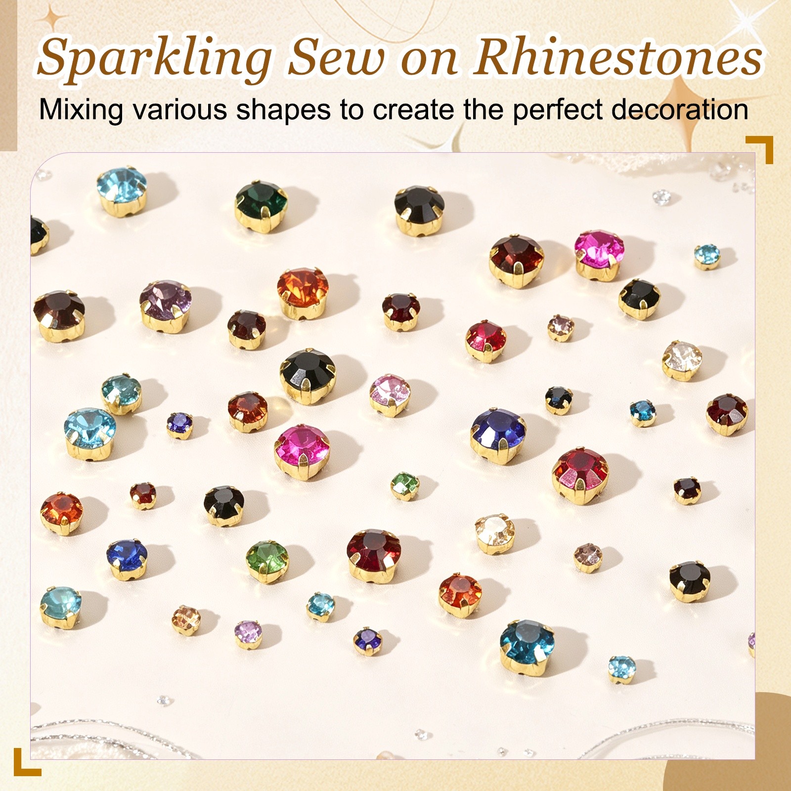 100 Pcs Sew on Rhinestones, 8 mm / 0.31 Inch Diameter, White