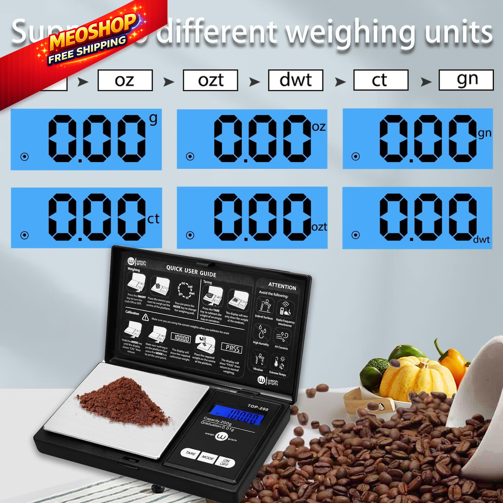 Weigh Gram 200g Digital Pocket / 0.01g (Model: TOP-100), Black