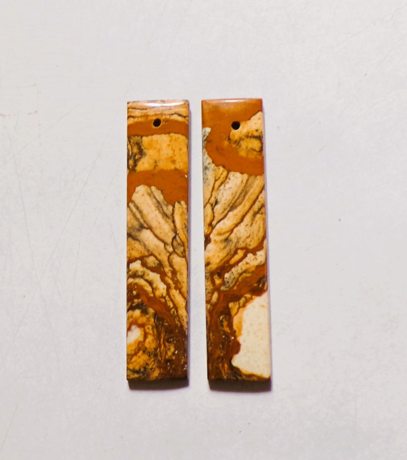 23.70 Cts Natural Picture Jasper Drilled Cabochon Match Pair Gemstone 41X9MM 51