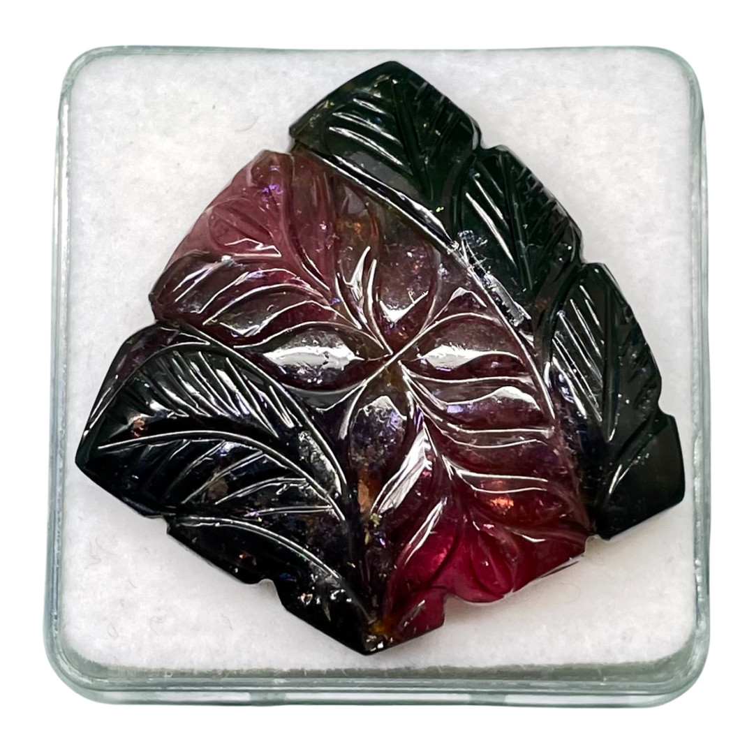 52.65 Cts Natural Carved Tourmaline 31x31mm Bi Color Loose Untreated Gemstone