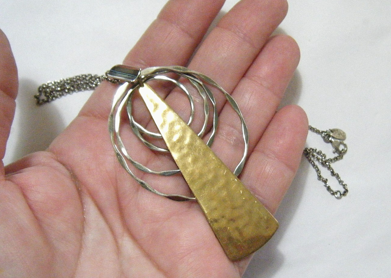 Vintage RLM Studio Hammered Geometric Sterling Brass Robert Lee Morris Necklace