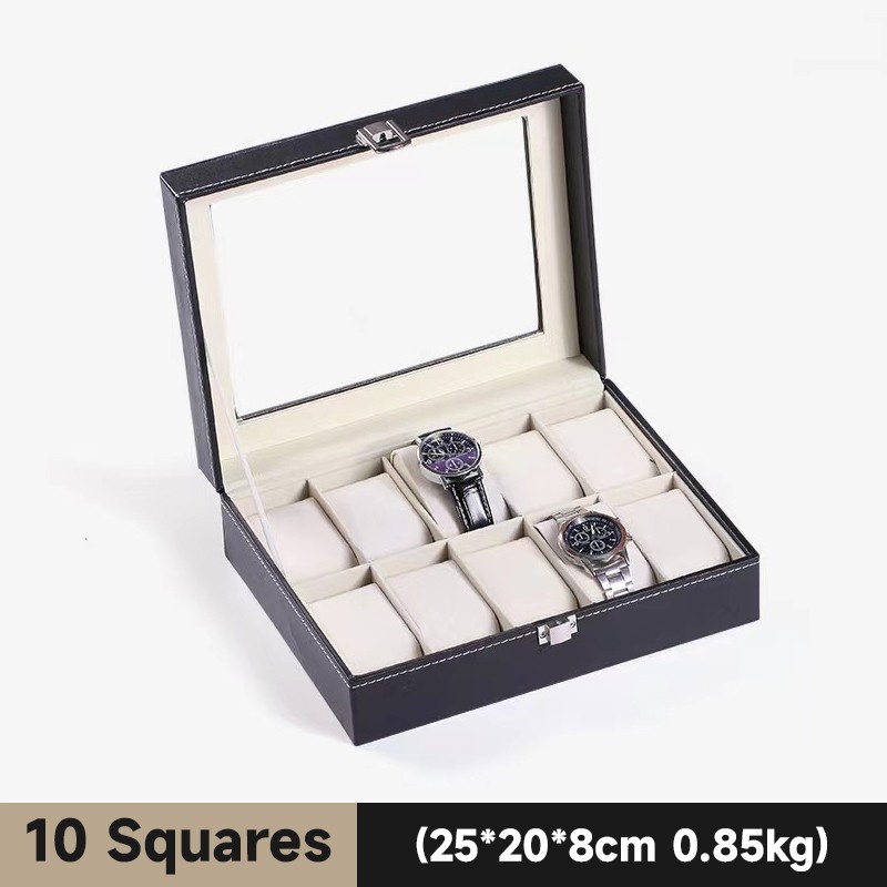 Mens Watch Box Display Case Storage Organiser PU Leather Holder Glass Top Gift