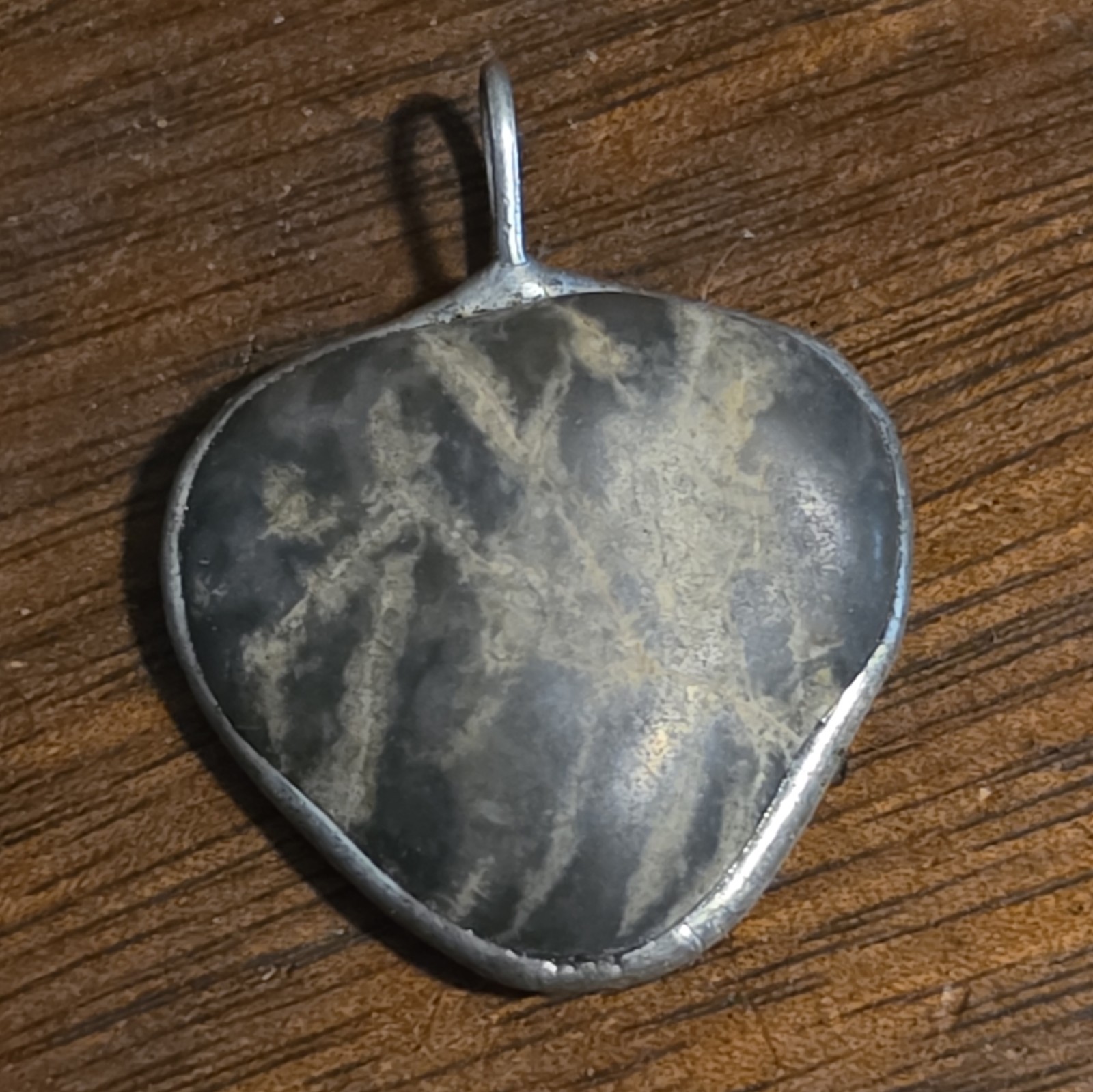 Triangle Charm Pendant, Blue Stone, Mixed Metal Silver/Gold/Blue, Irregular