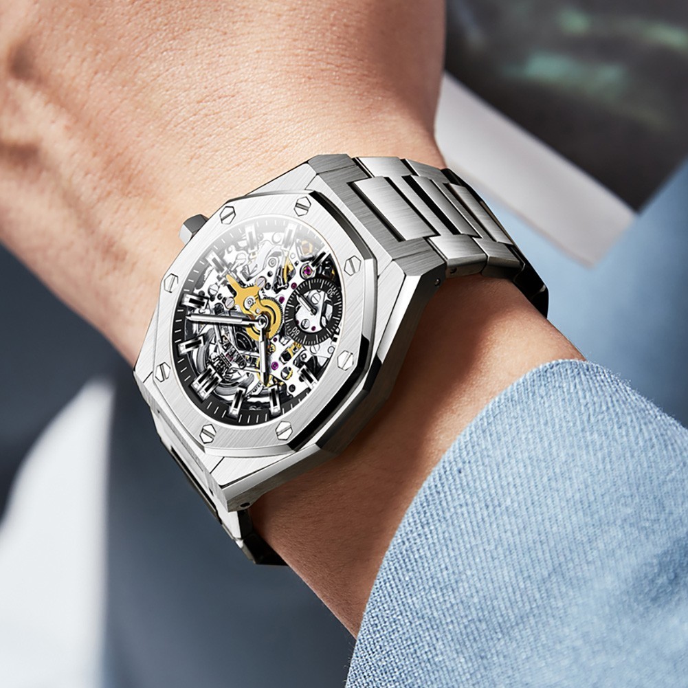 OLEVS 6669 Classic Multi-functiom Rhinestone Hollow Out Gents Mechanical Watch