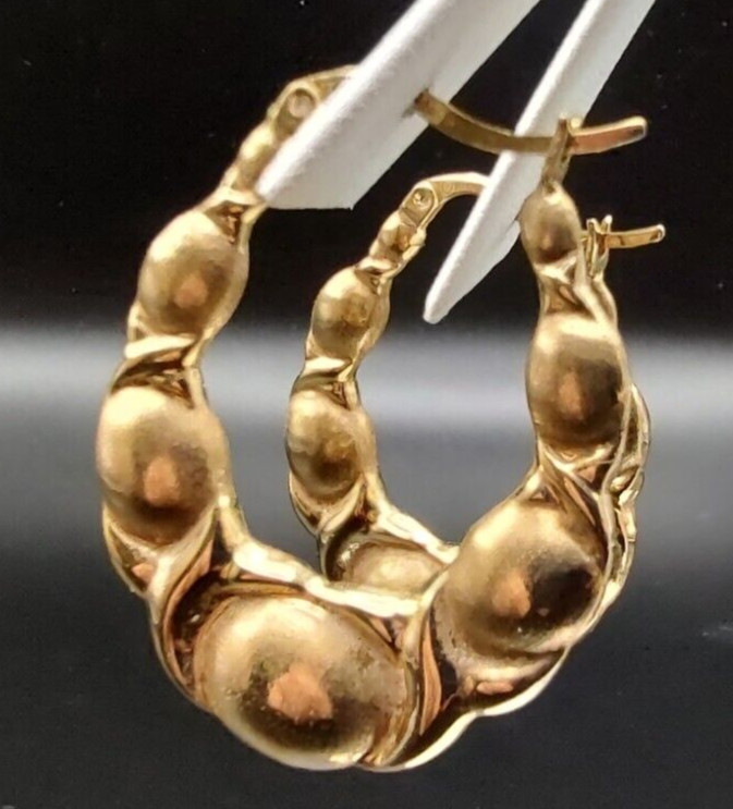 Estate Aurafin QVC 14K Yellow Gold XO Elongated Puffy Hoop Earrings 3.29g