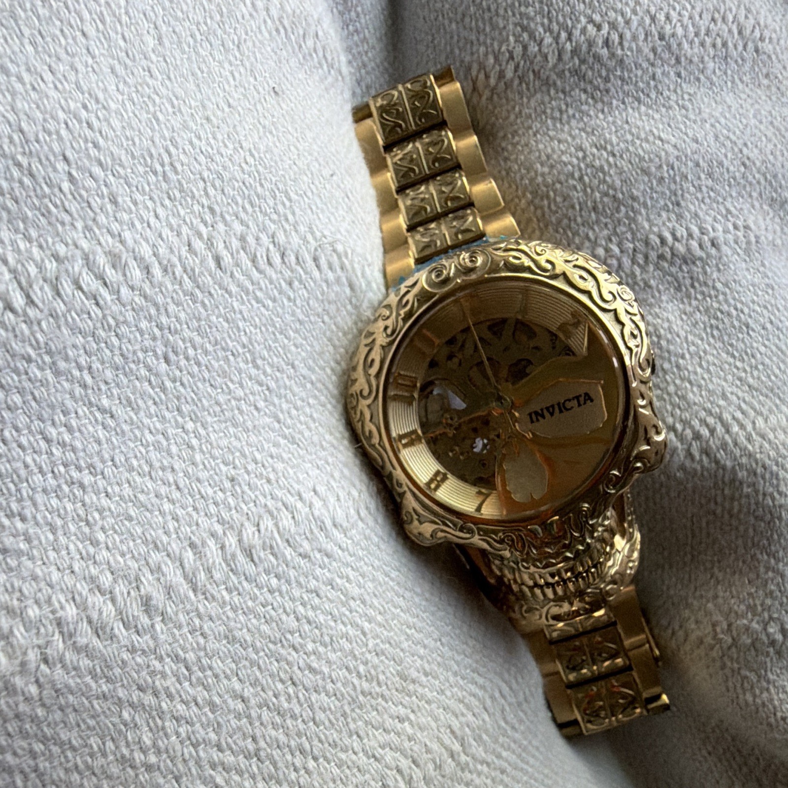 Invicta Artist Series Automatic Skeleton Skull Gold-Tone 48mm 200m SS Bracelet